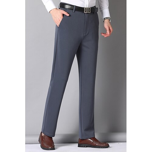 

Men's Chinos Trousers Straight Leg Solid Color Warm Outdoor Full Length Office Daily Formal Straight Black Grey Mid Waist Inelastic