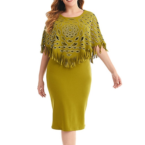 

Women's Plus Size Work Dress Solid Color Crew Neck Half Sleeve Fall Winter Work Knee Length Dress Daily Vacation Dress