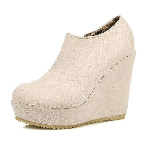 

Women's Boots Daily Booties Ankle Boots Wedge Heel Round Toe Classic PU Leather Zipper Solid Colored Black Beige