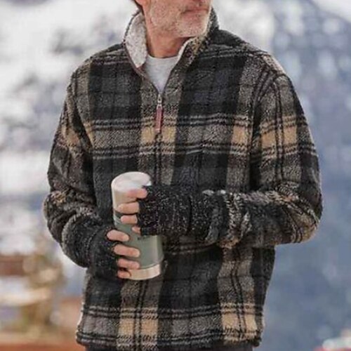 

Men's Full Zip Hoodie Jacket Plaid Zipper Print Sports Outdoor Daily Sports Basic Casual Hoodies Sweatshirts Brown