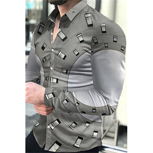 

Men's Shirt Graphic Shirt Optical Illusion Turndown Blue Gray Black 3D Print Outdoor Street Long Sleeve Button-Down Print Clothing Apparel Fashion Designer Casual Breathable