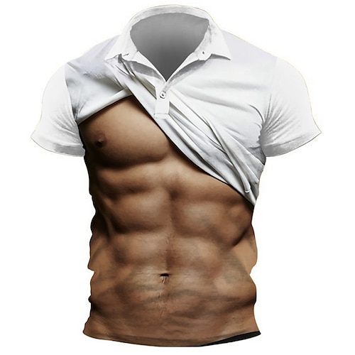 

Men's Collar Polo Shirt Golf Shirt Muscle Turndown White 3D Print Outdoor Street Short Sleeves Button-Down Print Clothing Apparel Fashion Designer Casual Breathable / Summer / Spring / Summer