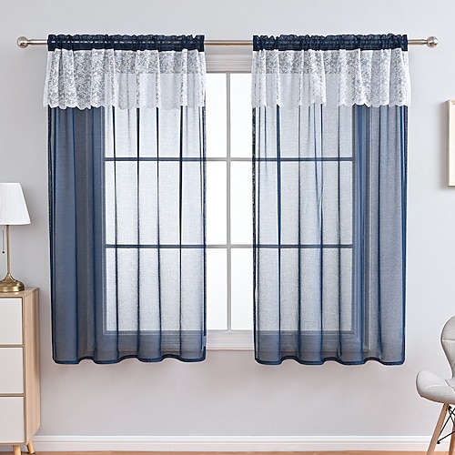 

1 Panel Solid Color Sheer Curtain Basic Rod Pocket with Lace Decoration,Semi Sheer Voile Window Curtains/Drapes for Bedroom Living Room