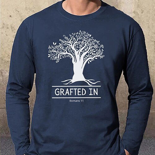 

Men's Unisex T shirt Tee Tree Letter V Neck Navy Blue Black Print Outdoor Street Long Sleeve Print Clothing Apparel Sports Designer Simple Casual