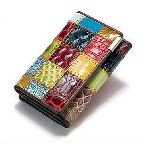 

Women's Coin Purse Wallet Nappa Leather Cowhide Zipper Plaid Daily Rainbow