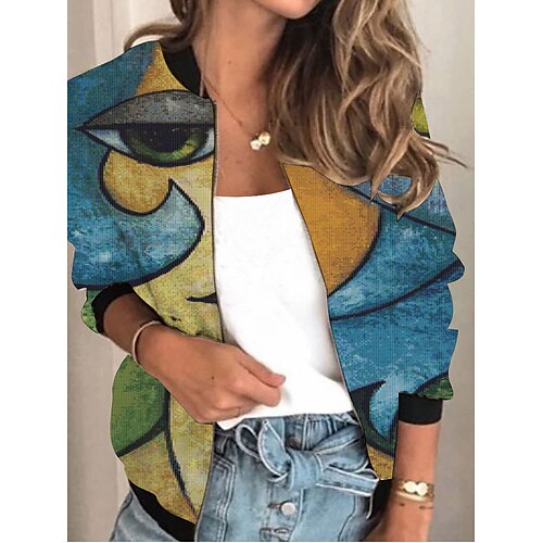 

Women's Bomber Jacket Varsity Jacket Breathable Outdoor Daily Wear Vacation Going out Print Zipper Stand Collar Sports Fashion Street Style Scenery Regular Fit Outerwear Long Sleeve Winter Fall Green