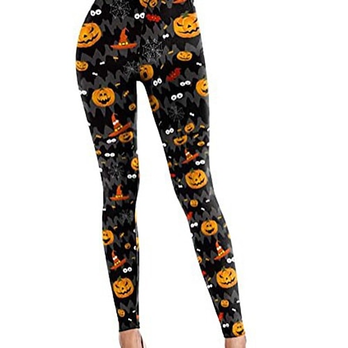 

Women's Tights Leggings Purple Yellow Orange Mid Waist Casual / Sporty Athleisure Halloween Weekend Print Stretchy Ankle-Length Tummy Control Pumpkin S M L XL XXL / Skinny