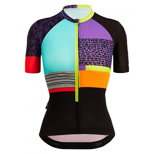 

21Grams Women's Cycling Jersey Short Sleeve Bike Top with 3 Rear Pockets Mountain Bike MTB Road Bike Cycling Breathable Quick Dry Moisture Wicking Reflective Strips Purple Color Block Stripes