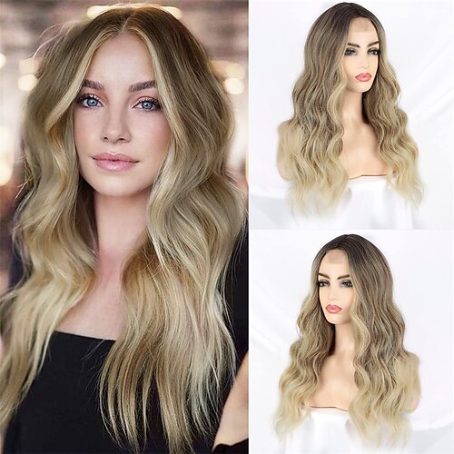 

Liz Katz Wig Long Wavy Ombre Blonde Wig for Women Synthetic Ash Blonde Wig Wave Middle Part Natural Hair Heat Resistant Wigs for Daily Party Use 22 Inch