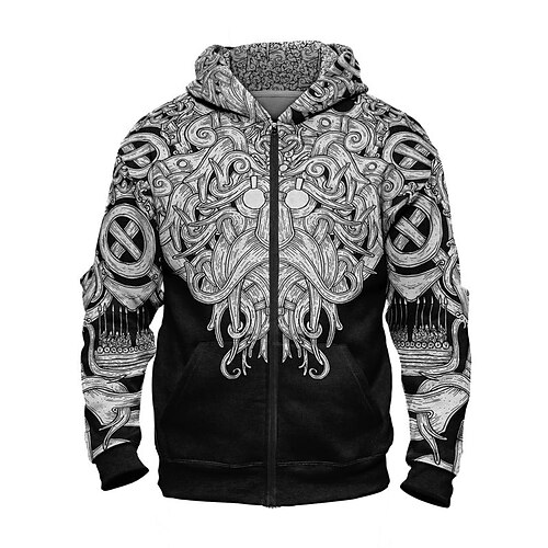

Men's Unisex Full Zip Hoodie Jacket Hooded Graphic Prints Zipper Print Sports Outdoor Daily Sports 3D Print Basic Streetwear Hoodies Sweatshirts Long Sleeve Black