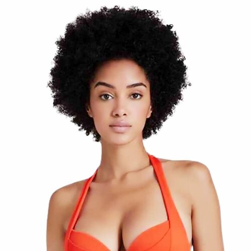 

Afro Kinky Curly Human Hair Wigs with Bangs Short Brazilian Remy Human Hair Machine Made Wigs for Women Glueless