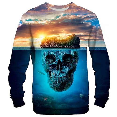 

Men's Unisex Sweatshirt Skull Graphic Prints Print Outdoor Street Daily 3D Print Basic Sports Hoodies Sweatshirts Long Sleeve Blue