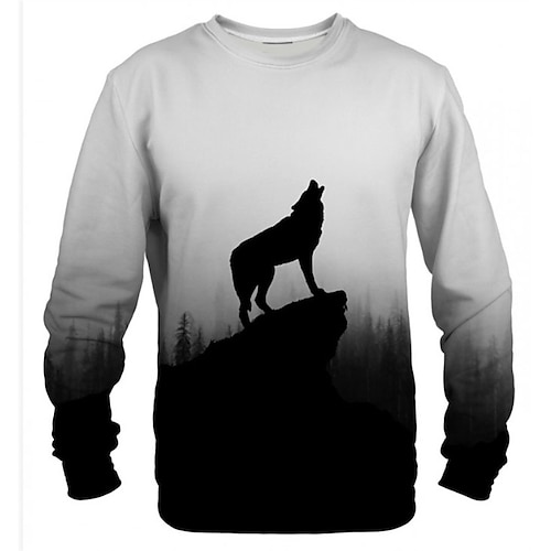 

Men's Unisex Sweatshirt Gray Crew Neck Wolf Graphic Prints Print Outdoor Street Daily 3D Print Basic Sports Casual Spring & Fall Clothing Apparel Hoodies Sweatshirts Long Sleeve