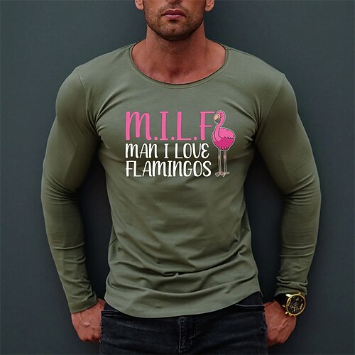 

Men's T shirt Tee Hot Stamping Graphic Letter Crew Neck Street Daily Print Long Sleeve Tops Designer Casual Fashion Comfortable Army Green