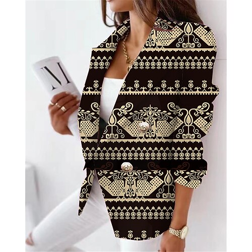 

Women's Blazer Breathable Office Work with Pockets Double Breasted Turndown Formal Floral Regular Fit Outerwear Long Sleeve Winter Fall Yellow S M L XL XXL 3XL