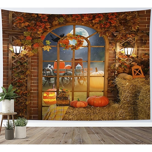 

Halloween Party Holiday Wall Tapestry Art Decor Blanket Curtain Picnic Tablecloth Hanging Home Bedroom Living Room Dorm Decoration Psychedelic Pumpkin Haunted Scary House Polyester