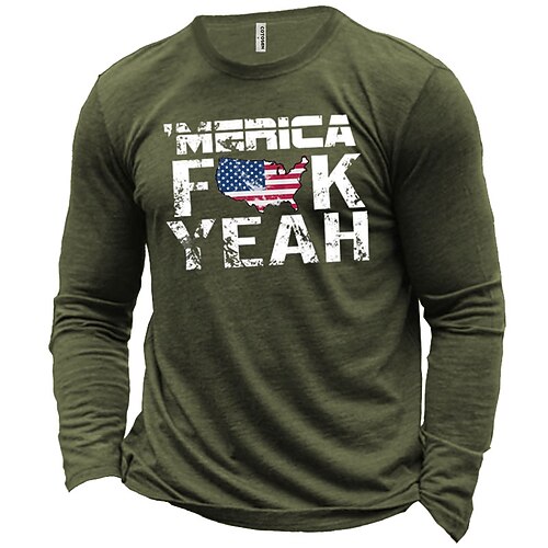 

Men's Unisex T shirt Tee Letter American Flag V Neck Green White Black Gray Navy Blue Long Sleeve Hot Stamping Outdoor Street Print Tops Basic Sports Designer Simple