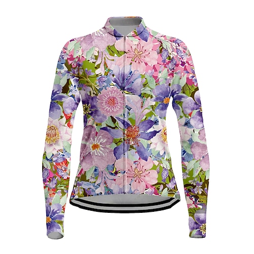 

21Grams Women's Cycling Jersey Long Sleeve Bike Top with 3 Rear Pockets Mountain Bike MTB Road Bike Cycling Breathable Quick Dry Moisture Wicking Reflective Strips Rosy Pink Floral Botanical