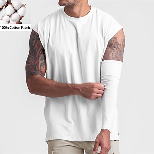 

Hombre Camiseta camisa fresca Plano Escote Redondo Print Calle Festivos Sin Mangas Ropa 100% Algodón Moda Design Casual Cómodo