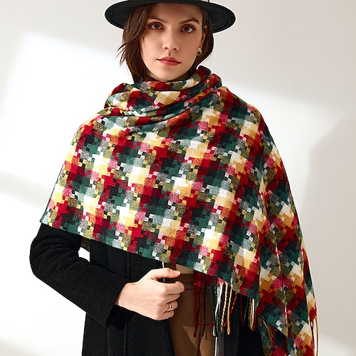 

Women Winter Scarf Knitting Mosaic Irregular Plaid Winter Thick Warm Soft Fashion Lady Imitation Faux Cashmere Shawl Colorful Scarves Long 18070cm