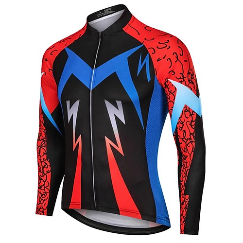 

21Grams Men's Cycling Jersey Long Sleeve Bike Top with 3 Rear Pockets Mountain Bike MTB Road Bike Cycling Breathable Quick Dry Moisture Wicking Reflective Strips Red Blue Graphic Polyester Spandex