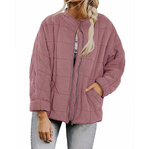

Women's Puffer Jacket Winter Jacket Winter Coat Warm Breathable Outdoor Daily Wear Vacation Going out Zipper Pocket Zipper Stand Collar Active Sports Comfortable Street Style Solid Color Regular Fit