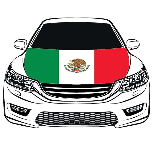 

Mexico Flag Car Hood Cover Polyester,Elastic Fabrics Can be Washed,Car Bonnet Banner for Mexican Independence Day Decoration