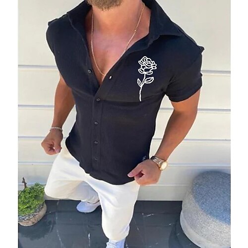 

Men's Shirt Solid Color Rose Turndown Standing Collar White Black Blue Khaki Half Sleeve Outdoor Street Button-Down Print Tops Fashion Designer Casual Breathable / Summer / Spring / Summer