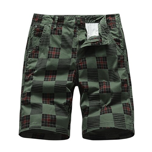 

Men's Classic Style Casual / Sporty Chinos Shorts Zipper Multiple Pockets Print Knee Length Pants Casual Leisure Sports Micro-elastic Plaid Checkered Grid / Plaid Comfort Breathable Mid Waist Black