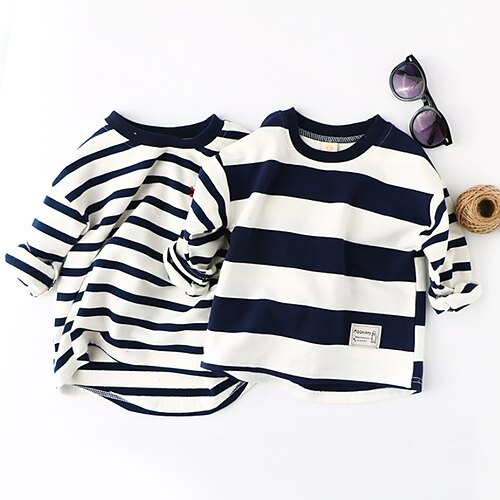 

Kids Boys Sweatshirt Stripe School Long Sleeve Fashion Cotton 3-6 Years Winter Black White