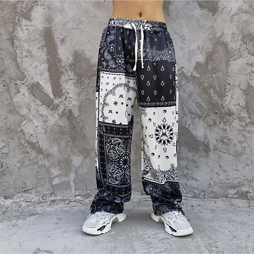 

Men's Trousers Beach Pants Pocket Drawstring Elastic Waist Graphic Prints Flower / Floral Comfort Breathable Casual Daily Holiday Streetwear Ethnic Style Black Blue / Spring / Summer / Elasticity