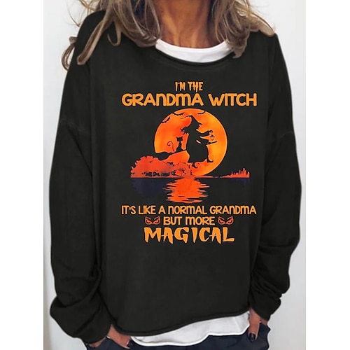 

Women's Pullover Crew Neck Cat Letter Ghost Print Halloween Casual Daily Hot Stamping Basic Casual Halloween Clothing Apparel Hoodies Sweatshirts Loose Fit Green Black