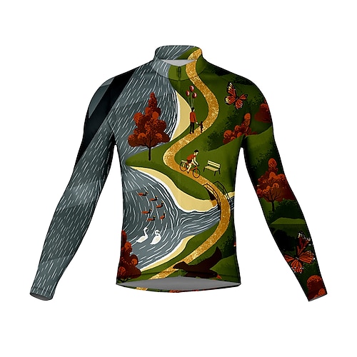 

21Grams Men's Cycling Jersey Long Sleeve Bike Top with 3 Rear Pockets Mountain Bike MTB Road Bike Cycling Breathable Quick Dry Moisture Wicking Reflective Strips Green 3D Polyester Spandex Sports