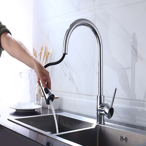 

Kitchen Faucet with Pull-out Spray- Single Handle One Hole Chrome / Electroplated / Painted Finishes Pull-out / Pull-down Free Assemblement Modern Contemporary Kitchen Taps