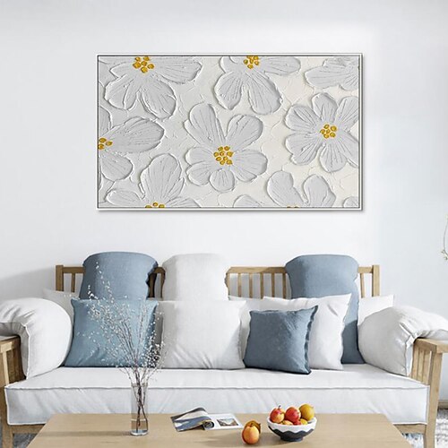 

Handmade Oil Painting Canvas Wall Art Decoration Thick Textured White Flowers for Home Decor Rolled Frameless Unstretched Painting