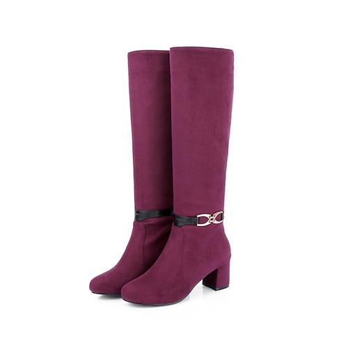 

Women's Boots Knee High Boots Chunky Heel Round Toe Minimalism Daily Nubuck Loafer Fall Winter Solid Colored Wine Black Blue