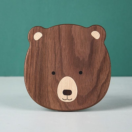 

Mini Bear Wooden Resistant Non-Slip Dining Table Place Mats Cartoon Absorbent Pad for Holiday Banque Kitchen Table Decor