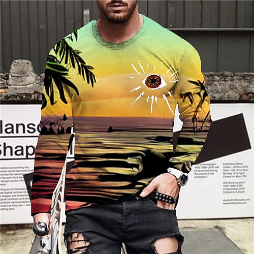 

Men's Unisex T shirt Tee 3D Print Graphic Prints Beach Crew Neck Street Daily Print Long Sleeve Tops Designer Basic Casual Big and Tall Yellow