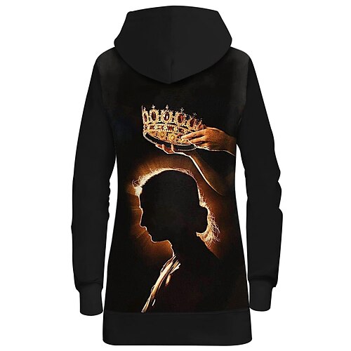 

Women's Pullover Hoodie Dress Person Front Pocket Print Daily Weekend 3D Print Streetwear Long Clothing Apparel Hoodies Sweatshirts Black