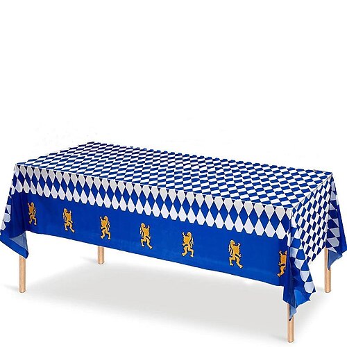 

Oktoberfest Lion Blue and White Plaid Tablecloth Decoration Tablecloth Oil-Proof and Waterproof for Dining Room and Oktoberfest Party