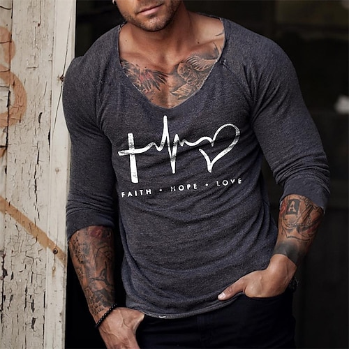 

Men's T shirt Tee Hot Stamping Graphic Patterned Letter V Neck Street Daily Print Short Sleeve Tops Designer Casual Fashion Comfortable Gray / Summer / Sports / Summer