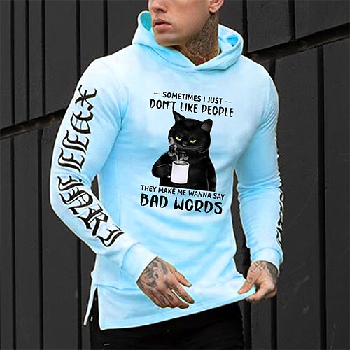 

Men's Pullover Hoodie Sweatshirt Hooded Graphic Letter Print Sports Outdoor Daily Sports Hot Stamping Basic Designer Hoodies Sweatshirts Long Sleeve Blue Orange / Spring / Fall