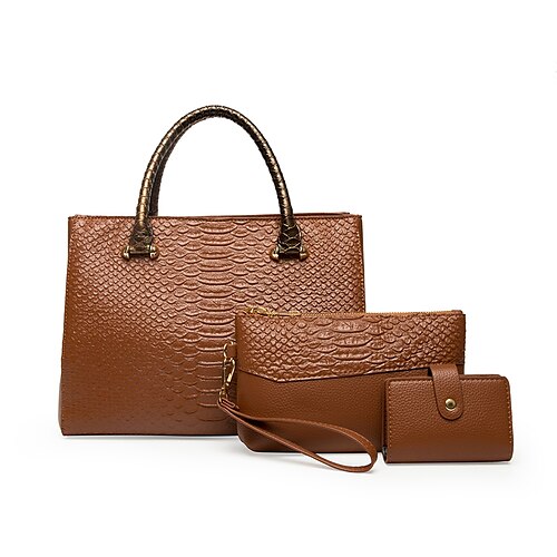 

Women's Bag Set Top Handle Bag PU Leather Zipper Vintage Going out Office & Career Black Khaki Brown Coffee