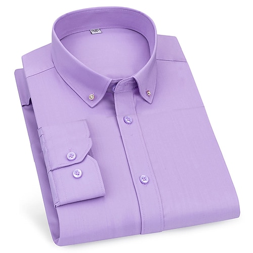 

Men's Dress Shirt Solid Color Square Neck Button Down Collar Light Pink Light Purple Sea Blue Blue Purple Plus Size Wedding Party Long Sleeve Clothing Apparel Designer Business Formal / Work