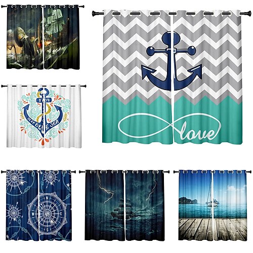 

2 Panels Set Blackout Curtains Anchor Printed Thermal Insulated Curtains for Bedroom Living Room Modern Grommet Window Drapes Curtain Drapes