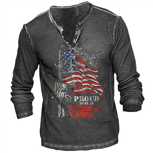 

Men's T shirt Tee Henley Shirt Tee Graphic National Flag Henley Dark Gray 3D Print Plus Size Outdoor Daily Long Sleeve Button-Down Print Clothing Apparel Basic Designer Classic Comfortable / Sports