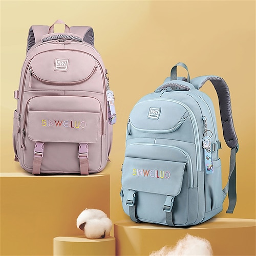 

School Backpack Bookbag Solid Color for Student Girls Water Resistant Wear-Resistant Large Capacity Nylon School Bag Back Pack Satchel 23 inch