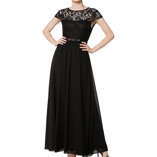 

Women's Lace Dress A Line Dress Maxi long Dress Black Short Sleeve Pure Color Lace Fall Winter Crew Neck Party Stylish Elegant Party 2022 S M L XL / Party Dress