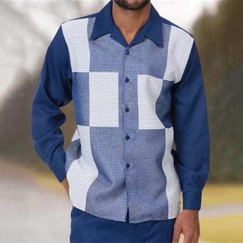 

Men's Shirt 3D Print Plaid Turndown Street Casual Button-Down Print Long Sleeve Tops Designer Casual Fashion Breathable Blue
