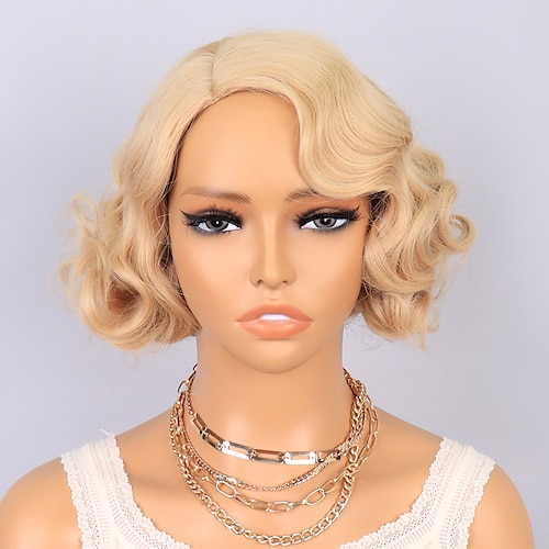 

Synthetic Wig Uniforms Warrior Game of Thrones Deep Curly Loose Curl Bob Middle Part Wig 8 inch Light golden Synthetic Hair 8 inch Women's Cosplay Classic Exquisite Blonde / Party / Daily